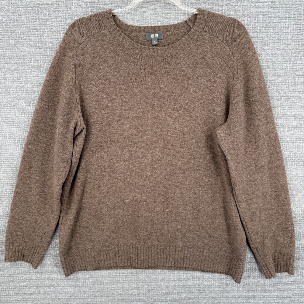 Uniqlo Crewneck Sweater‎ Women XL Brown 100 Wool% Minimalist Classic